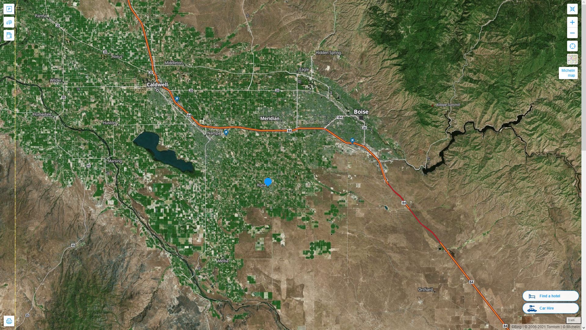 Kuna idaho Highway and Road Map with Satellite View